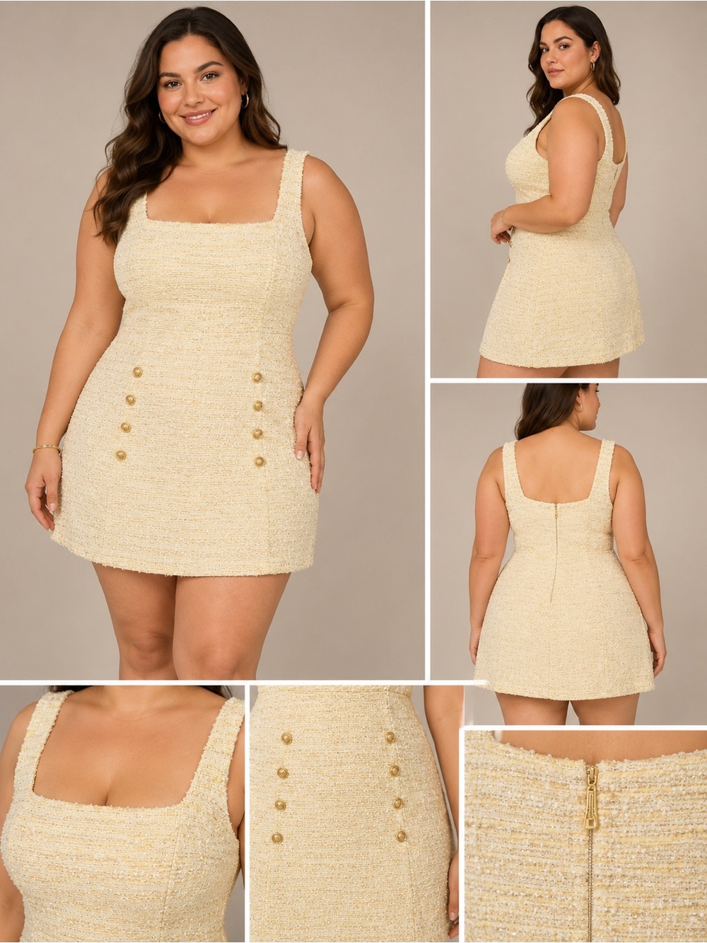 Fashion Nova Luxe Wool Blend Tweed Mini A-Line Dress Yellow Size 1X